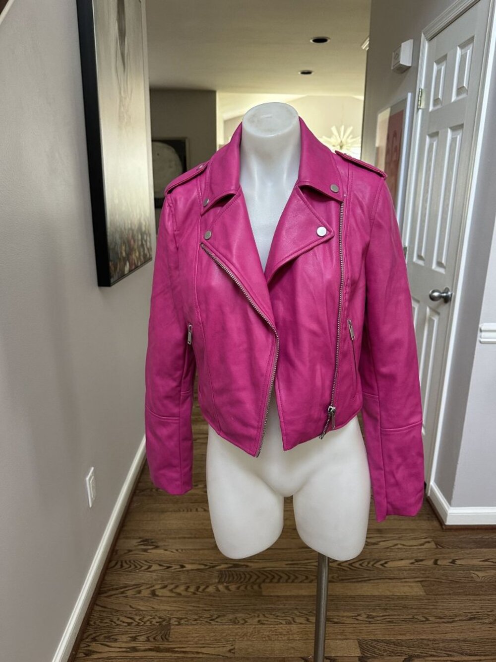 Avec Les Filles Pink Cropped Leather Jacket Size XS
